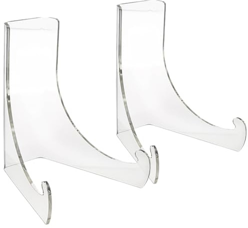 TOYZFRIENDY Acrylic Plate Stand 2 Pack Clear Display Holder Easel for Books Magazines Photos Postcards and Artwork Desktop Showcase Rack for Home Office Wedding Art Class