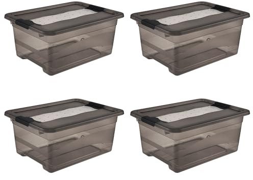 keeeper cornelia 4x Aufbewahrungsbox mit Deckel und Schiebeverschluss, 39,5 x 29,5 x 17,5 cm, 12 l, Crystal Grey