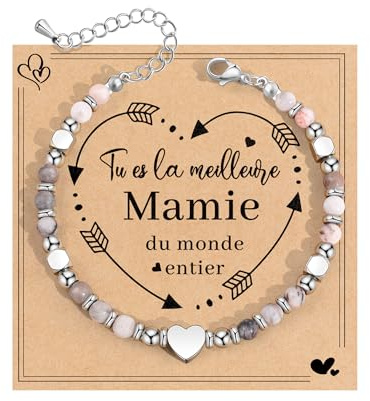 VU100 Cadeau Femme Maman Mamie Bracelet Pierre Naturelle Femme Personnalisé Cadeau Fete des Grand Mere Mamies Fete des Meres Anniversaire Noel Saint Valentin