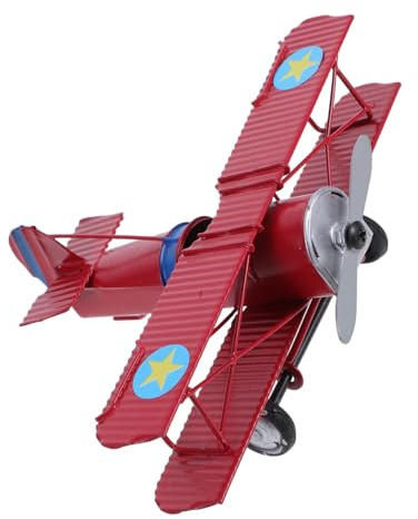 PRETYZOOM Vintage Iron Biplane Model Plane Decoration Retro Home Accent Realistic Craftsmanship Metal Aircraft Centerpiece for Photo Props Birthday Red