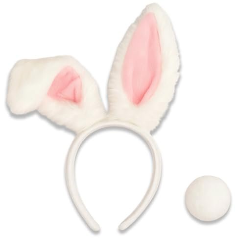 YyiFcg Bunny Ears And Tail Set, Hasenohren HaarReif Mit Weichem Schwanz, Adjustierbares Bunny Girl Cosplay Zubehör, Ideal Für Karneval Ostern Kostüm Party