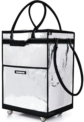 HOMESPON Foldable Shopping Trolley Bag on Wheels, Large Waterproof Reusable Grocery Tote, 5 Sturdy Handles Rolling Shopping Bag for Groceries, Laundry, Camping and Moving