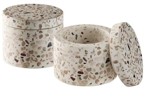 APS 15917 Dose TERRAZZO 2er Set - Beton, Ø 6 cm, H: 5 cm, Terrazzooptik, Unikat
