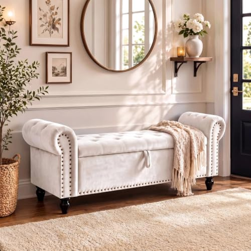 Clevich Sitzbank mit Stauraum, Sitzbänke mit Gasdruckfeder, 70L Sofa Bench | Fußbank mit Knöpfen Design, Samt Fensterbank, mit Schuhschrank, Geeignet für Eingangsbereich oder Kleiderschrank