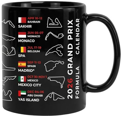 Kalender Tasse 2026, Rennstrecken Design Keramikbecher, Motorsport Geschenk & Merch für F1 Fans