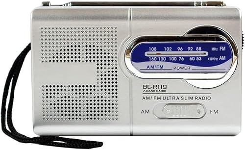 FM-Radio BC-R119 Mini-Radio, tragbare AM-FM-Teleskopantenne, Taschenradio, Weltempfänger, Lautsprecher, batteriebetrieben, silberfarben (ohne Batterie), praktische Handhabung