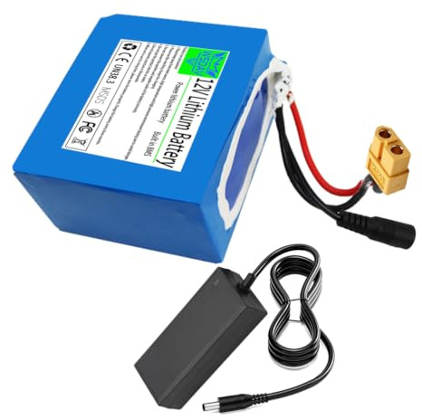 WSDAV 12V Lithium Battery 12V 20Ah 30Ah Rechargeable Battery with Charger | 12V Lithium Battery Pack, 20Ah 30Ah Replacement Battery, Blue PVC Shell, Connector: DC+XT60
