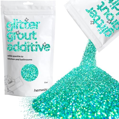 Hemway Glitter Grout Additive - Turquoise Blue Holographic | Flakes for Adding Sparkle to Old & New Kitchen & Bathroom Tiles | Enhance Your Indoor Grouting Projects with a Sparkly Effect | 100 g