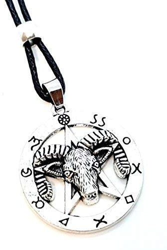Eclectic Shop Uk Powerful Ram Head Goat of Mendes Pentagram Pentacle Pendant Occult Magic Symbols Beaded Cord Necklace