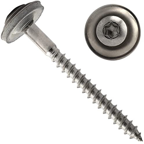 OPIOL QUALITY® Spenglerschrauben TORX 4,5x25 mm mit U-Scheibe 15mm aus Edelstahl A2 V2A (50 Stück) ähnl. DIN 7995 TX Dichtscheibe Holzschrauben Wellplattenschrauben