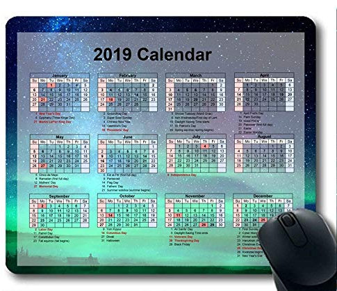 2019 Kalender mit wichtigen Feiertagspads, Mauspad, Sternenhimmelkunst Gaming-Mauspad