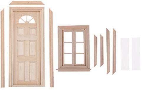 Homyl 1/12 Madera en Miniatura 6 Paneles Marco de Ventana Doble y Puertas Sin Pintar Muebles para Casa de Muñecas de Bricolaje Haciendo Accesorios