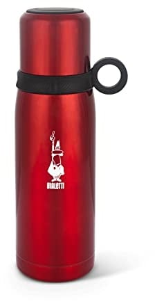 Bialetti To Go Bottiglia Termica con Coperchio-Tazza, con Doppia Parete, Mantiene Il Caldo per 12 h e Il Freddo per 24 h, Capacità 460 ml, Acciaio, Rosso