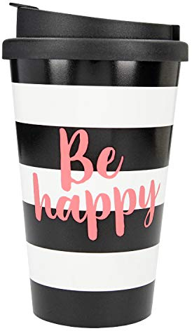 Depesche 2180.003 To-Go Becher aus Kunststoff mit Spruch, 350 ml, wiederverwendbar, Be Happy