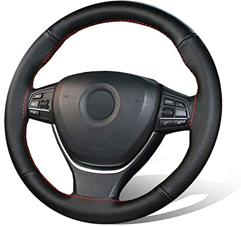 ZATOOTO DIY Lenkradbezug Leder, Auto Lenkradhülle mit Nadel und Faden, rutschfest und Weich, Universalgröße 37-38cm, Rot