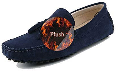 MINITOO Mens Driving mocassini nappa camoscio Slip on scarpe YY2080, Peluche blu scuro., 43.5 EU