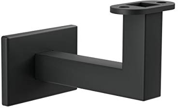 Sellon24® Soporte para pasamanos RAL9005 con orificio para pasamanos de madera LED, color negro, RAL9005, pintado en polvo, perfil para barandilla, cuadrado