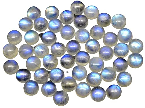 Meadows Regenbogen Mondstein 9mm Rund Cabochon 1 Stück Blau Feuer Regenbogen Mondstein Tauben Edelstein für Schmuckherstellung (2.4 Karat)