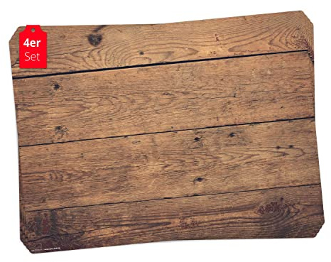 Tischset | Platzset abwaschbar - Holzoptik braun - aus erstklassigem Vinyl (Kunststoff - BPA-frei) - 4 Stück - rutschfeste Tischunterlage mit zeitlosem Design - Tischmatte - Made in Germany