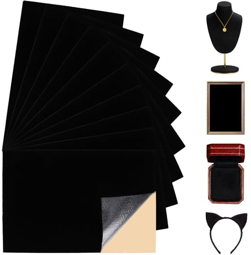 10pcs Black Stoff Klebrige Rückseite Klebstoff, Samt Stoff Plotterfolie Textil Stoffaufkleber Selbstklebend, Selbstklebende Klebefolie Folie Samt Stoff