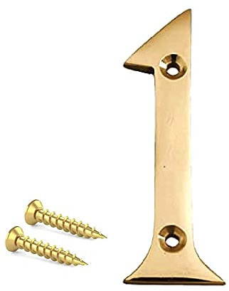 TERF® 3 Inch (75mm) Brass Polished Finish Screw Fix Front Door Number '' 1 '' Mailbox Hotel House Door Number Suitable for All Door Types Wooden, u PVC and Composite With Fixing Screw [ Number - 1 ]