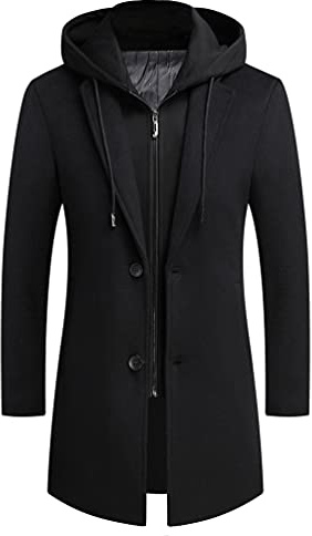 Luckyone Wintermantel Herren Mantel Slim Fit Lang Wollmantel Business Mantel mit Stehkragen Herren Winter, Schwarz, L