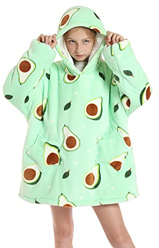 JOREAY Kinder Oversized Decke Hoodie, Cute Animal Sherpa Fleece Tragbare Decke Hoodie für Kinder Teen, Fluffy Giant Comfortable Hooded Sweatshirt