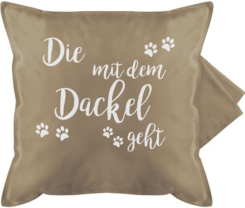 Shirtracer Kissenbezug - Deko Kissen Hobby - Die mit dem Dackel geht weiß - 50 x 50 cm - Beige - Dachshund kissenhülle hundemotiv