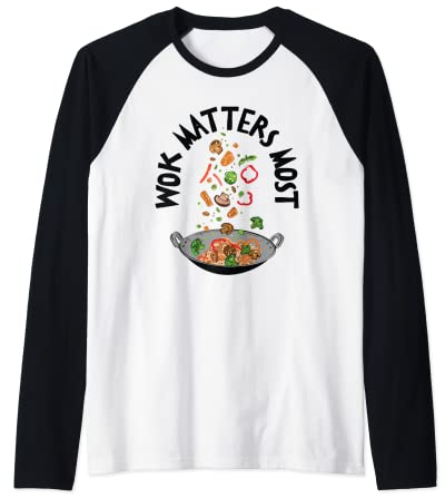 Cibo cinese Asiatico Wok Cottura Foodie Cib Maglia con Maniche Raglan