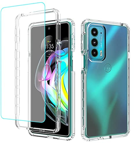 Gufuwo Case for Moto Edge 20 Case with Tempered Glass Screen Protector, Clear 360 Full Body Protection Hard Shell+Soft TPU Bumper Shockproof Cover Cases for Motorola Moto Edge 20 5G (Clear)