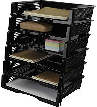 Jekiyo A4 Paper Stacking Storage Basket Tray 6 Tiers, Desktop Stackable Storage Trays, Black