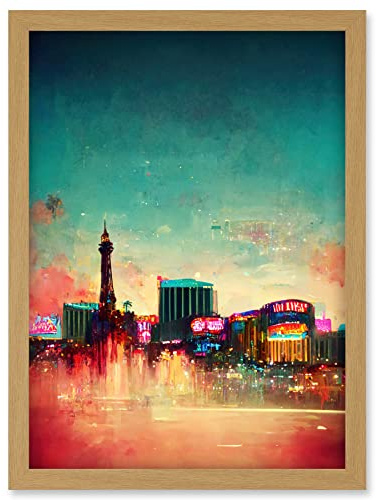 Doppelganger33 LTD Modern Las Vegas Skyline Colourful Acrylic Cityscape Artwork Framed Wall Art Print A4