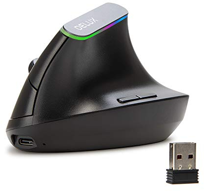 DELUX Ergonomic Mouse Wireless, Rechargeable Vertical Mouse, Silent Click, Dual Mode (2.4G+BT), 6 Buttons, 4000DPI, RGB Light, Ergo 57-degree Design for Carpal Tunnel, for PC/Laptop/Mac (M618DB-Black)