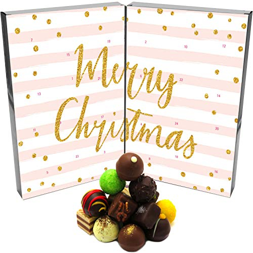 Hallingers Rosa Weihnachten - Adventskalender Pralinen Geschenk handmade ohne Alkohol aus Edelkakao Schokolade (Box) - Geschenk im Sommer & als perfektes Grillgeschenk | Glückwunsch Chanukka Freundsch