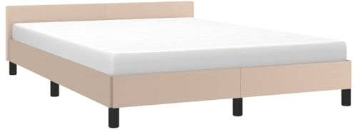 vidaXL Cadre de Lit avec Tête de Lit Sommier à Lattes Lit Rembourré Cadre à Lattes Lit Double Adulte Chambre Cappuccino 140x190 cm Similicuir
