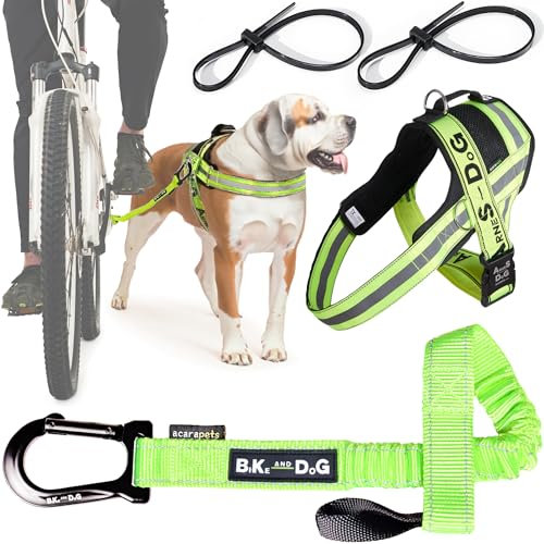 Laisse et Harnais pour Chien de vélo, Harnais avec Anneaux latéraux, Comprend 2 Sangles de vélo. Breveté. (Jaune, XL)