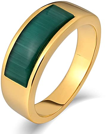 Whoiy Männer Ring Viereckig, Herren Ringe Jugendliche 7mm Edelstahl Siegelring Runden Opal Ringgröße 65 (20.7) Gravierbar