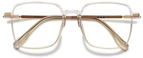 VEVESMUNDO Blaulichtfilter Lesebrille Metall Groß Stylisch Rechteckig Anti Blaulicht Lesehilfen Sehhilfe Brille für Damen Herren (1 Stück Braun Brille, 4.0)