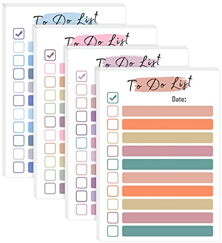 To-Do-Listenblock, 4 Packungen To-Do-Listenplaner, Haftnotizen, abreißbar, 10,2 x 15,2 cm, Tagesplaner, Notizblock, Lebensmittel-Checkliste, tragbarer Planer für Zuhause, Bürobedarf, Tagesplaner