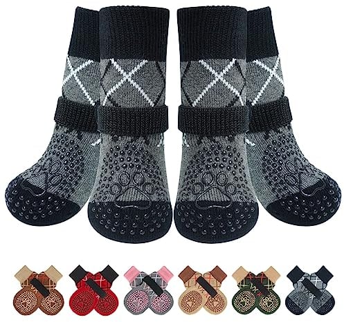 BEAUTYZOO 6PCS Dog Socks to Prevent Licking Paws, Anti Slip Dog Shoes for Hot Pavement Hardwood Floors, Traction Control Toe Grips Boots & Paw Protectors for Small Medium Large Senior Dogs, Grey SM