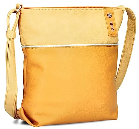 Zwei Damen Umhängetasche JANA J10 Crossbody Bag 5 Liter Handtasche im Canvas-Stil im Bicolor-Design + passender Kosmetikbeutel/Geldbeutel gratis (sunny)