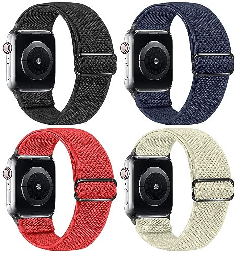SOiiKE 4 Pack Bracelets Compatibles avec Bracelet Apple Watch 42mm 44mm 45mm 49mm pour Femme Homme, Bracelet de Remplacement en Nylon Elastique pour iWatch Ultra/Ultra 2 Series SE/9/8/7/6/5/4/3/2/1