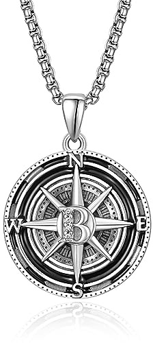 KINGWHYTE Kompass Halskette Herren S925 Sterling Silber Kompass Anhänger Geburtstag Geschenke Graduierung Schmuck für Männer Frauen