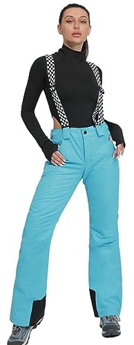 Pantaloni da sci da donna, impermeabili, 10000 mm, professionali da neve, antivento, invernali, per esterni, impermeabili, caldi, da trekking, snowboard, con bretelle rimovibili, tuta e paraneve, Blu,