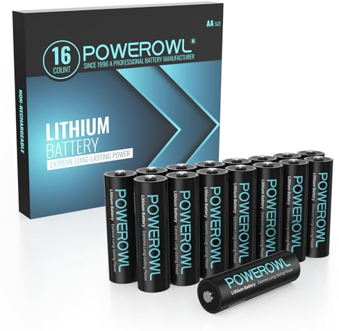 POWEROWL Lithium Batteries AA 16 Pack, High Capacity 1.5V Double A Battery for Blink Camera, High-Tech Devices, Non-Rechargeable
