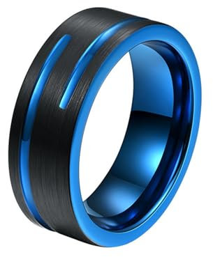 Epinki Wolfram Ring 8MM, Matte Gebürstet Rille Damenringe Pärchenringe Trauringe, Schwarz Blau Trauringe Ring, Gr.67 (21.3)