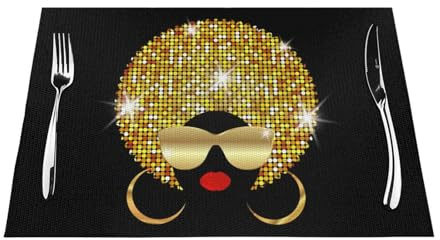 LAMAME Cute African Woman Polka printed Woven Placemats-Heat Resistant, Non-Slip, Washable Table Decoration Mat