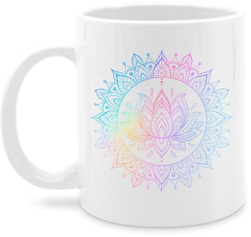 Tasse Tassen 325ml - Yoga - Mandala Lotusblume I Spirituelle Meditation I Pilates Lotus Entspannung - 325 ml - Weiß - kaffeetasse spirituell yoga-tasse joga wellness teetasse yoga+tasse geschenke