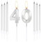 mciskin Silver 40 Birthday Candles-3D Number 40 Candle for Cake with 6pcs Long/Thin Candles Set,Silver Cake Topper for Women Men 40th Birthday Decorations Supplies,40th Wedding Anniversary Décor