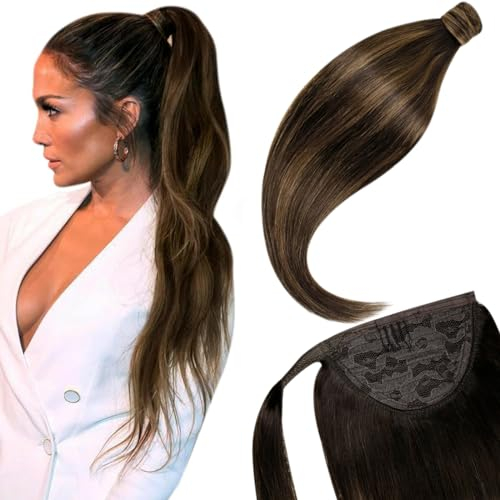 LaaVoo Extensions Echthaar Zopf Braun Balayage Ponytail Extensions Echthaar Zopf Dunkelbraun Ombre Hellbraun Echthaar Extensions Pferdeschwanz Haarteil Echthaar Glatt 70g #2/8/2 35cm